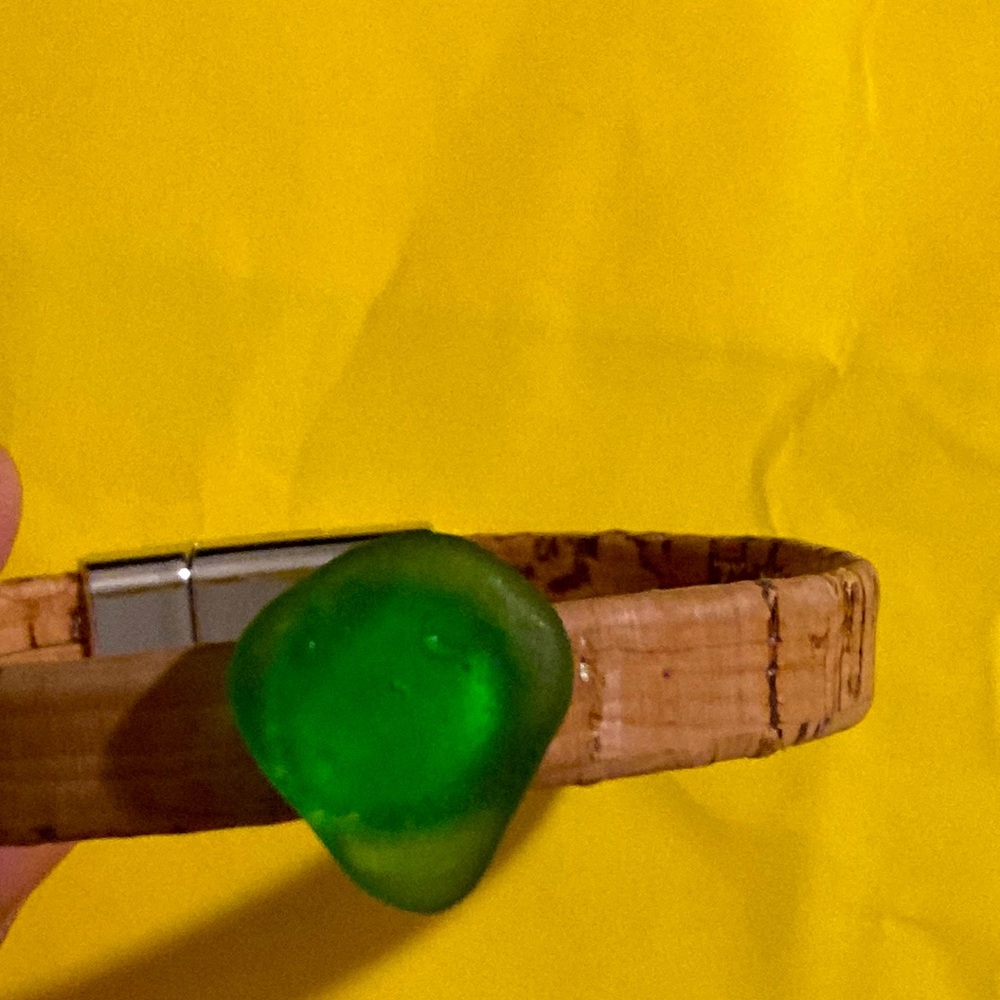 Handmade Cork Bracelet with Sea-Glass Charm and Magnetic Fasten